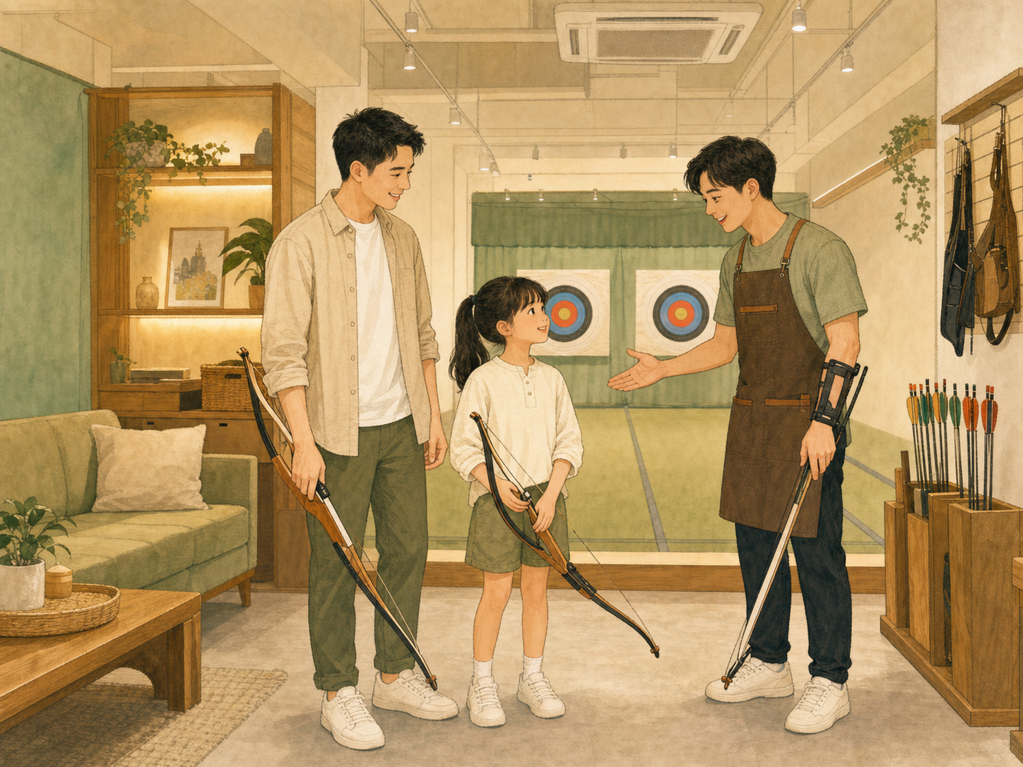 插畫：家長帶孩子一起認識室內射箭